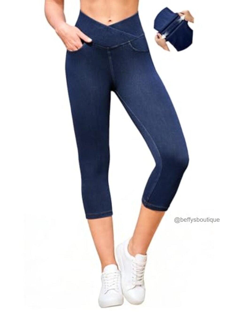 Stretchy Jean Capris Pull On Denim Leggings